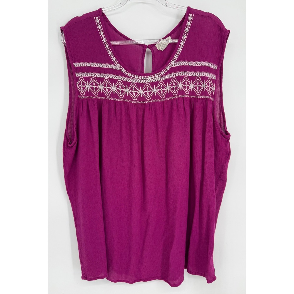 Passport Womens Sz 3X Magenta Purple Embroidered Boho Rayon Sleeveless Tank Top